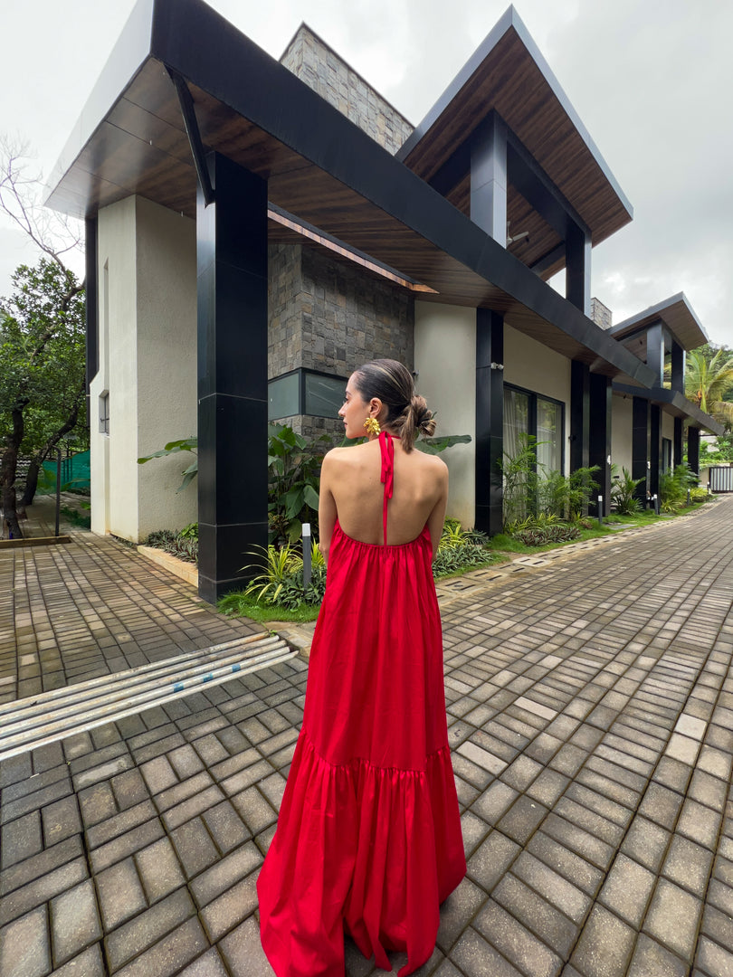 Can I call you rose red halter maxi dress