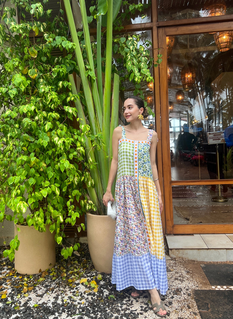 Poppy & Gingham midi dress with tie straps