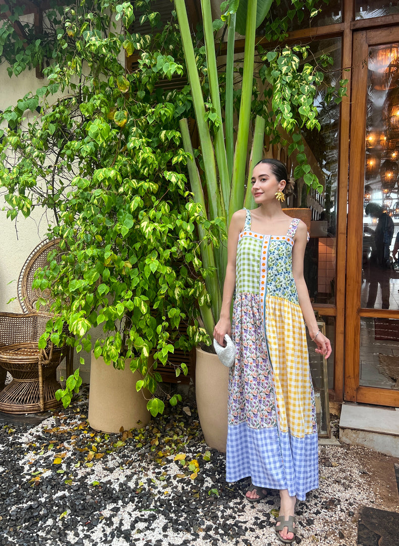 Poppy & Gingham midi dress with tie straps