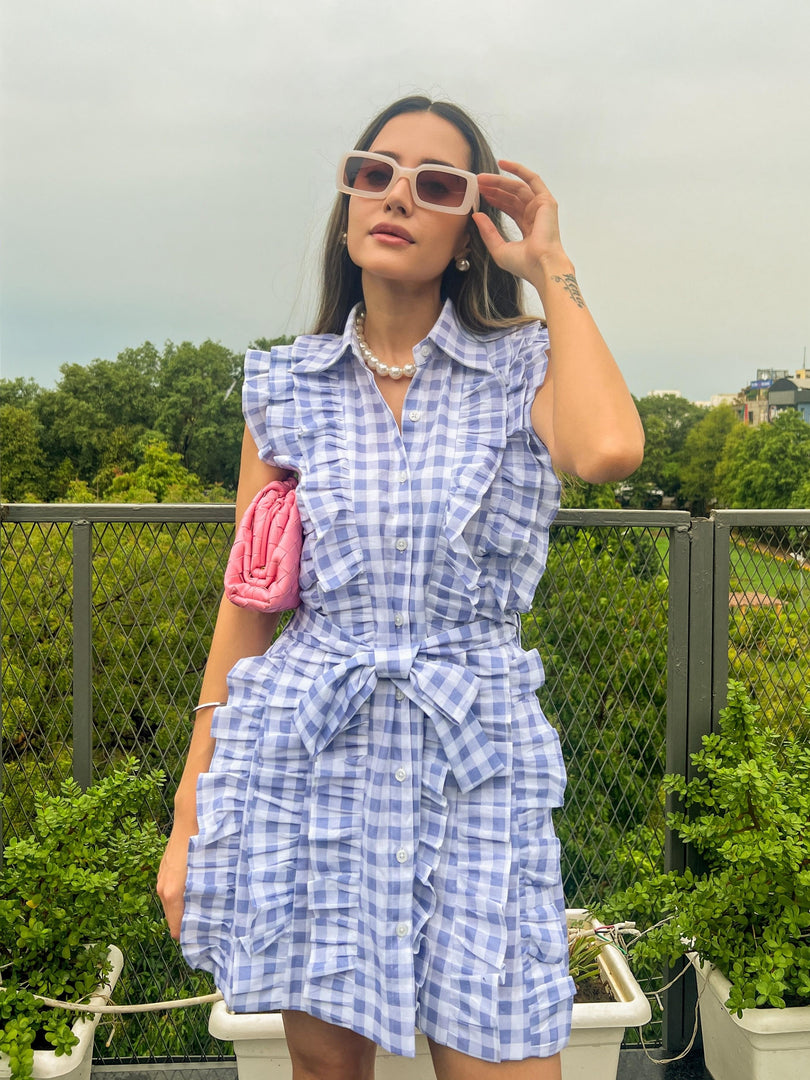 Ruffled Gingham Sleeveless Dress