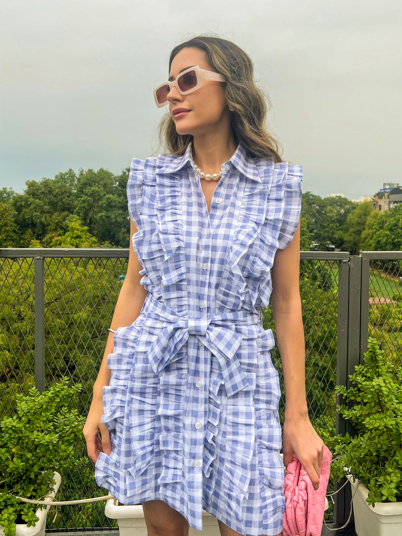 Ruffled Gingham Sleeveless Dress